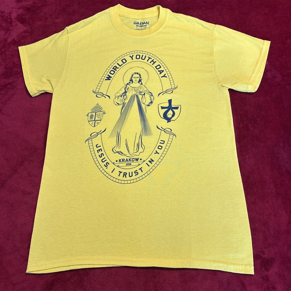 Gildan World Youth Day 2016 Krakow Jesus I Trust In You Yellow T-Shirt Small